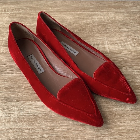 Tabitha Simmons Alexa Red Velvet Pointed Flats size 6.5 - Picture 1 of 10